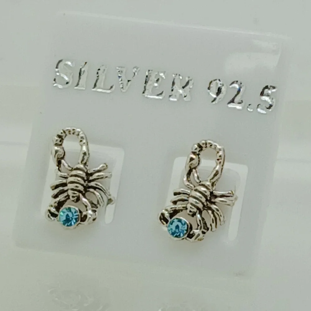 Scorpion Stud Earrings 925 Sterling Silver Blue Crystal‎ Scorpio Zodiac Jewelry